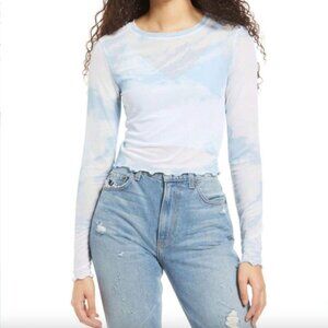 SOLD // BLUE + WHITE CLOUD SHEER CROP-TOP